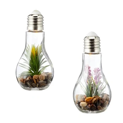 Afbeelding van levandeo Set van 2 vetplanten LED gloeilamp glas B x H: 8x19cm decoratieve lamp kunstplant groene hanglamp tafeldecoratie