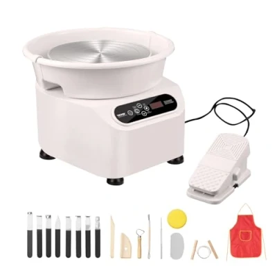Afbeelding van VEVOR Elektrische pottenbakkersmachine, 280 mm, 350 W, met pedaal, touchscreen, LCD, mini draaibank 4 steunvoeten, snelheidsbereik van 50 300 omw/min, voor keramische handwerk, wit