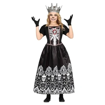 Afbeelding van Guirca Spaans &amp; Mexicaans Kostuum Koningin Van De Nachtmerrie Meisje Zwart, Wit / Beige 10 12 jaar Halloween Verkleedkleding