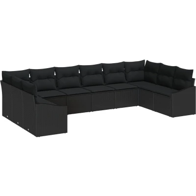 Afbeelding van vidaXL Tuin Sofa Set van 10 Zwart Rattan, Polyester Loveseat