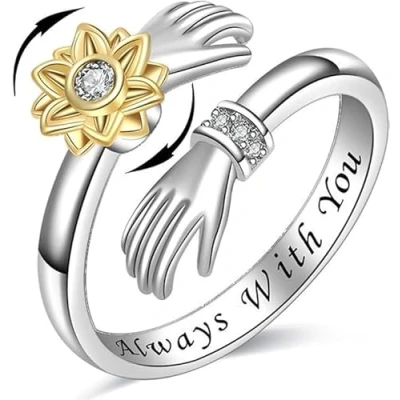 Afbeelding van Omarmingsring voor dames, 925 sterling zilver, ring, paar, omarming, instelbaar, open liefde, romantische belofte, sieraden, Valentijnsdag, cadeau, ring vrouwen en mannen, Metaal