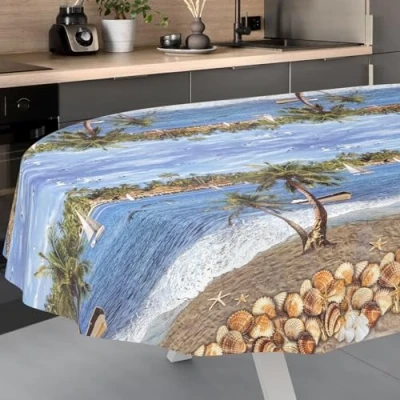 Afbeelding van ANRO Afwasbaar tafelzeil, tuintafelkleed, voor binnen en buiten, ovaal, 240 x 140 cm, snijrand, vakantie