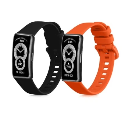 Afbeelding van kwmobile 2x horlogebandjes geschikt voor Huawei band 9 / 8 bandje Smartwatch bandjes van TPU Activity tracker horloge in zwart oranje