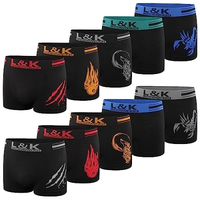 Afbeelding van L&amp;K Set van 5, 10 of 12 stuks boxershorts voor heren, ondergoed, microvezel, gemengde kleuren 1202, 1213 zwart stuks, L XL