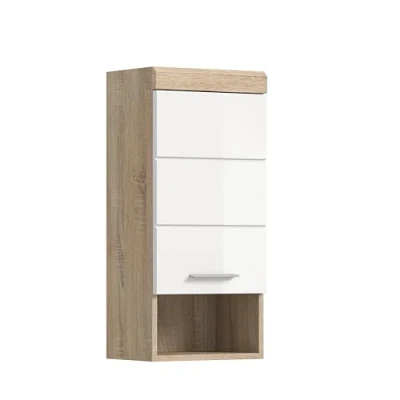 Afbeelding van Lambada badkamerkast wandmontage 1 deur, plank hoog glans wit,eik decor.