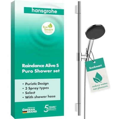 Afbeelding van hansgrohe Raindance Alive Select S douchehouderset 125, 3 straals EcoSmart met doucheglijstang Unica Puro 65cm, 24602000