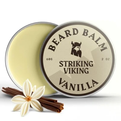 Afbeelding van Striking Viking Vanille baardbalsem Stijlt, versterkt en verzacht baarden snorren Natuurlijke baardconditionerwas met biologische sheaboter, theeboom , argan jojoba olie (vanillegeur)