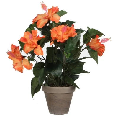 Afbeelding van Hibiscus Kunstplant in Bloempot Stan H40 x Ø30 cm Oranje