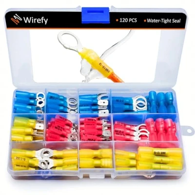 Afbeelding van Wirefy 120 Stuks Krimpkous Kabelschoenen Assortiment Automotive Elektrische Connectoren Kit van Geïsoleerde Kabeloog, Vork, Plat &amp; Stootverbinder 0,5 6mm²