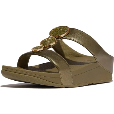 Afbeelding van FitFlop Halo Bead Circle Metallic H Bar Slides GROEN Maat 40