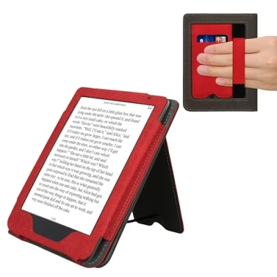 Afbeelding van kwmobile case compatibel Met Kobo Clara BW/Colour hoes standaard E reader cover van kunstleer In rood/donkergrijs