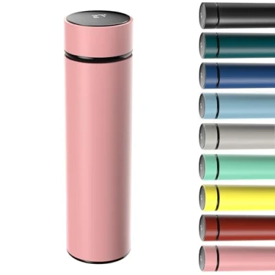 Afbeelding van Homealexa 500 ml thermosfles, vacuüm isolatiebeker, drinkfles van 304 roestvrij staal, led touchscreen temperatuurweergave, waterfles, perfect voor thuis, kantoor, reizen, sport (roze)