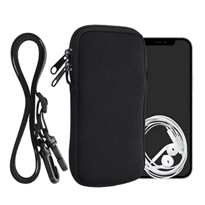 Afbeelding van kwmobile Tasje voor smartphones XL 6,7/6,8&quot; Hoesje van neopreen in zwart Phone case met nekkoord