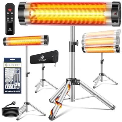 Afbeelding van KESSER® Infraroodstraler, warmtestraler, terrasstraler, 2500 W, met afstandsbediening, incl. beschermhoes, in hoogte verstelbaar, telescopisch, commode, terrasverwarmer, kwartsstraler, infrarood