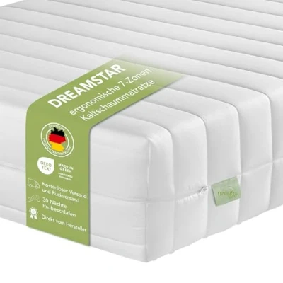Afbeelding van DREAMSTAR Easy Flex orthopedisch koudschuimmatras met 7 zones, Öko Tex gecertificeerd, hardheidsgraad 2 en 3, 21 cm, made in EU, 80 x 200 cm