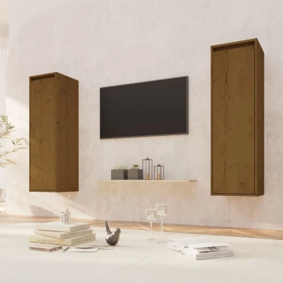 Afbeelding van Wandkasten 2 st 30x30x100 cm massief grenenhout honingbruin