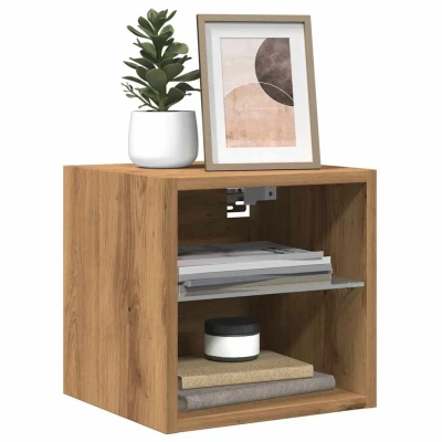 Afbeelding van vidaXL Tv wandmeubel met LED verlichting 30x28,5x30cm artisanaal eiken