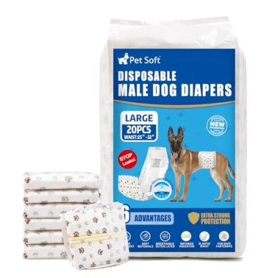 Afbeelding van Pet Soft Hondenluiers voor mannetjes, wegwerp, reuen, 20 stuks, super absorberende luiers incontinentie, luierwraps met nattigheidsindicator (L telling)