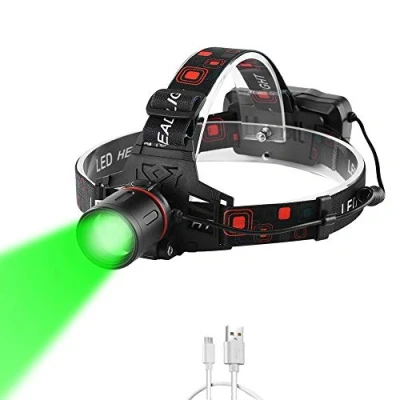 Afbeelding van WESLITE Hoofdlamp, groen, 1000 lumen, oplaadbaar, met groen licht, zoom, krachtig, voor jacht, nachtzicht, vissen, kamperen (groen licht)