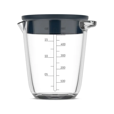 Afbeelding van Mepal Glas maatbeker met deksel Chef it 500 ml Maataanduiding Vaatwasmachine , magnetron en ovenbestendig Bakspullen Navy