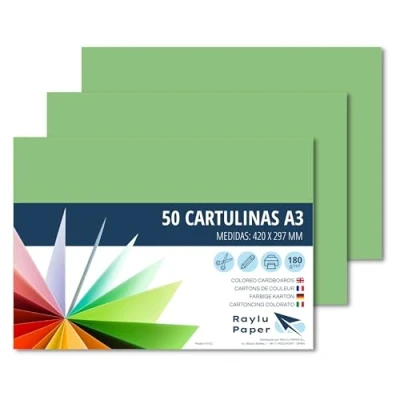 Afbeelding van Raylu Paper® A3 50 stuks, 180 g/m², 420 x 297 mm, gekleurde dozen met soft touch, perfect voor verband, kantoor, tekenen en knutselen (appelgroen)
