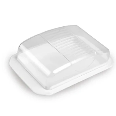 Afbeelding van Decoratieve botervloot, transparant met deksel, boterbox, vaatwasmachinebestendig, BPA vrij kunststof, boterschaal voor 250 g boter, wit