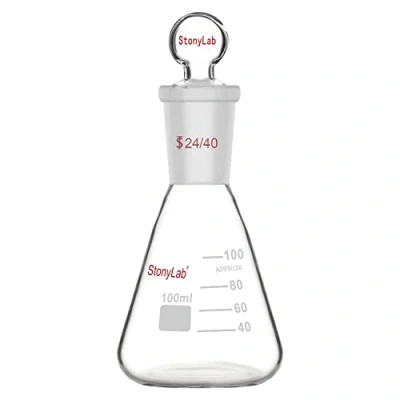 Afbeelding van stonylab Glas 24/40 Erlenmeyer kolf met Stop, 100 ml Borosilicaatglas Zware Wandkolf Standaard Tapervormige Buitenste Gewricht en Glazen Stop