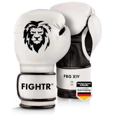 Afbeelding van FIGHTR® Premium Bokshandschoenen ideale stabiliteit &amp; slagkracht Punching handschoenen voor boksen, MMA, Muay Thai, kickboksen vechtsport incl. draagtas (wit/zwart, 08 oz)