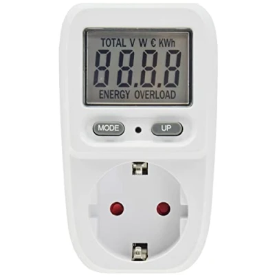 Afbeelding van ChiliTec energiekostenmeter CTM 807 stroomkostenmeter voor stopcontact 230V verbruiksmeter tot 3600 watt tarief instelbaar wit