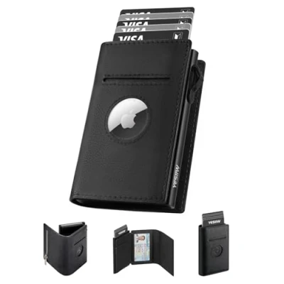 Afbeelding van YESIIW Portmonee AirTag portemonnee voor heren, met muntenvak, slanke RFID bescherming, kaartenetui kaartenhouder, smart wallets for men, A01 Zwart,