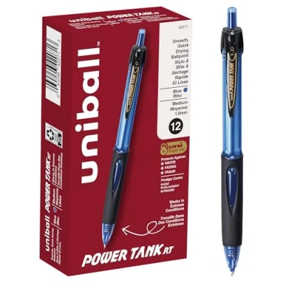 Afbeelding van uni ball Power Tank intrekbare balpennen medium punt, 1,0 mm, blauw, 12 stuks
