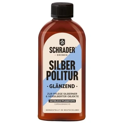 Afbeelding van Schrader Glanzend zilverpoetsmiddel, zilververzorging voor het polijsten, als zilverreiniger verwijderen van aanlooppunten, polijstmiddel met carnaubawas, 250 ml, Made in Germany