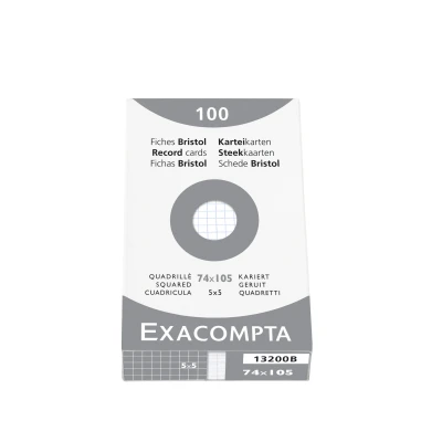 Afbeelding van Pak 100 steekkaarten bristol geruit 5x5 niet geperforeerd 74x105mm, Wit