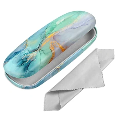 Afbeelding van FINTIE Hard Shell Bril Case voor Vrouwen Mannen Mode Lezen Brillen Beschermende Cases Met Schoonmaakdoek, Ocean Marmer, S