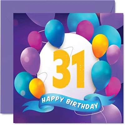 Afbeelding van 31e verjaardagskaart voor mannen en vrouwen ballonfeest gelukkige verjaardagskaarten 31 jaar oude man vrouw broer zus moeder vader tante oom beste vriend neef, 145mm x verjaardag wenskaarten cadeau