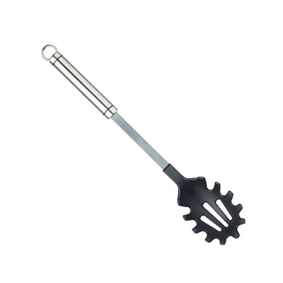 Afbeelding van KitchenCraft Professional Spaghettilepel, Ovalen Handvat, Non Stick Nylon Kop, Roestvrij Staal, 36 x 7 4 Centimeter, Zilverkleurig/Zwart, KCPROSPAGNS