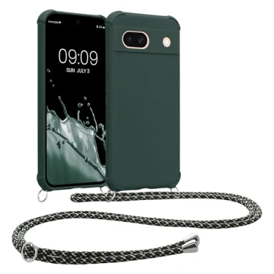 Afbeelding van kwmobile telefoonhoesjegeschikt voor Google Pixel 8a Hoesje van siliconen met telefoonkoord In mosgroen