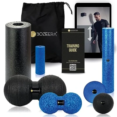 Afbeelding van BOZEERA Foam Roller Set Massage Triggerpoint Bal Duoball 7 delige Fascia Inclusief Video Handleiding Poster &amp; Tas