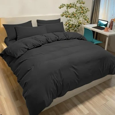 Afbeelding van Poligino Dekbedovertrek 155 x 200 cm met 1 kussensloop 50 80 cm, zwart, beddengoed voor eenpersoonsbed, microvezel