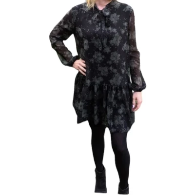 Afbeelding van Jurk, gebloemd, zwart, One size