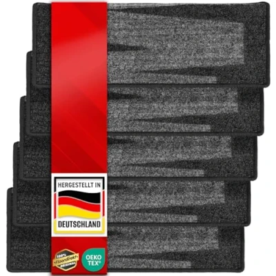 Afbeelding van casa pura Trapmatten voor binnen, zelfklevend, rechthoekig, zwart, 15 stuks, traptreden, matten, 65 x 23,5 cm, modern design traptapijt (Via Veneto)
