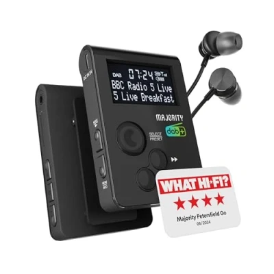Afbeelding van Majority Petersfield Go draagbare DAB/DAB+/FM digitale radio, zakradio, aansluitbaar ontwerp, clip on, superlicht, voor sport, joggen, hardlopen, oplaadbaar met 10 12 uur afspelen