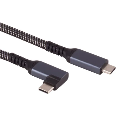 Afbeelding van USB C Kabel 3.2 Gen 2 Een kant haaks 100W PD Nylon Sleeve meter Zwart