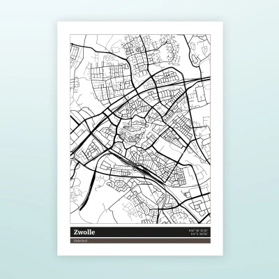 Afbeelding van Poster Plattegrond Zwolle Zwart Wit (A3 Formaat) van Nutcrackers