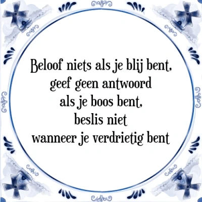 Afbeelding van Beloof niets als je blij bent, geef geen antwoord Tegeltje + Spreuk