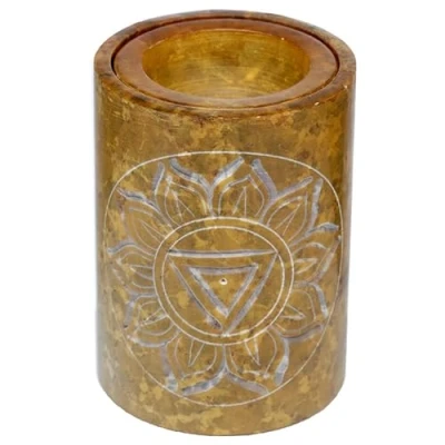 Afbeelding van Geurbrander, oliebrander, waxbrander / Gele Zeepsteen Gesneden Chakra