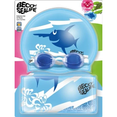 Afbeelding van BECO SEALIFE zwembril setje 2 badmuts en tasje blauw