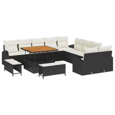 Afbeelding van vidaXL 13 delige tuin sofa set met kussens zwart poly rattan acacia