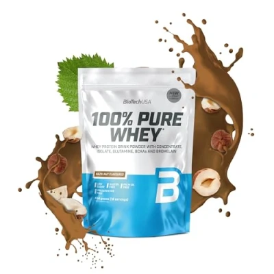 Afbeelding van BioTechUSA 100% Pure Whey Eiwitpoeder met BCAA en Glutamine Glutenvrij, Palmolievrij 21g Eiwit per portie, 454 g, Hazelnoot