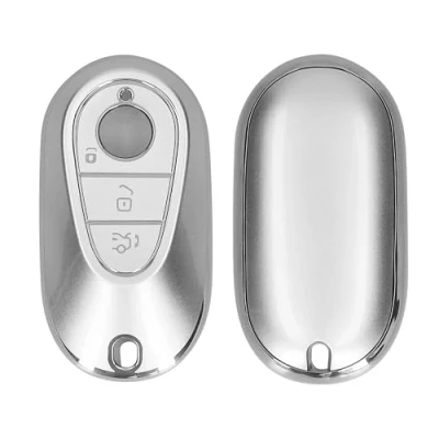 Afbeelding van kwmobile autosleutel hoesje geschikt voor Mercedes Benz 3 knops smart hoes TPU behuizing Beschermende auto sleutel case Sleuteletui in mat zilver